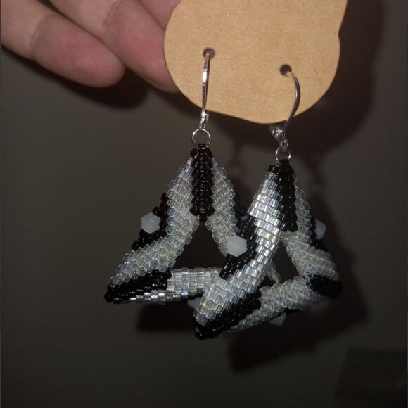 Geometric Triangle Beaded Earrings - Picture 2 of 5
